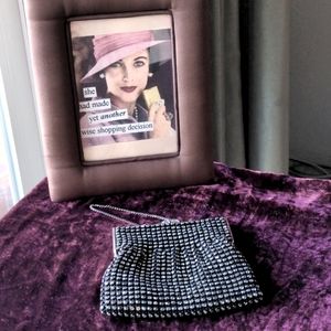 Vintage Black/Clear Rhinestone Collectible Evening Bag 1940s